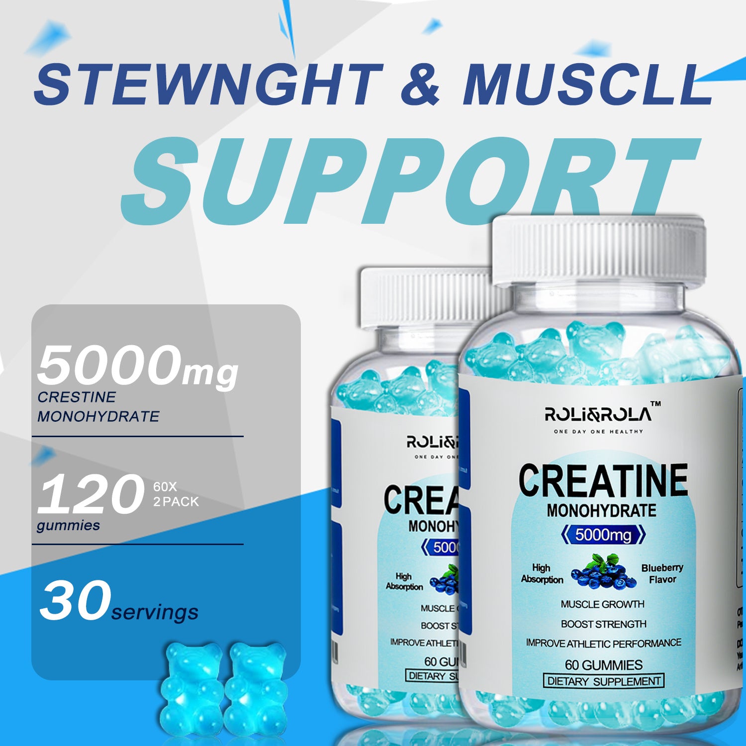 High Strength Creatine Monohydrate Gummies, Blueberry